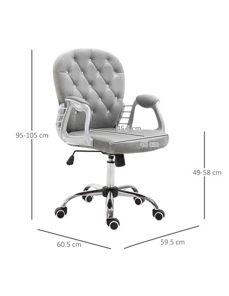 Vinsetto Office Chair Ergonomic Swivel Diamond Tufted Home Work Velour Padded Base 5 Castor Wheels Grey - pic 8833 | FastDaddyshop