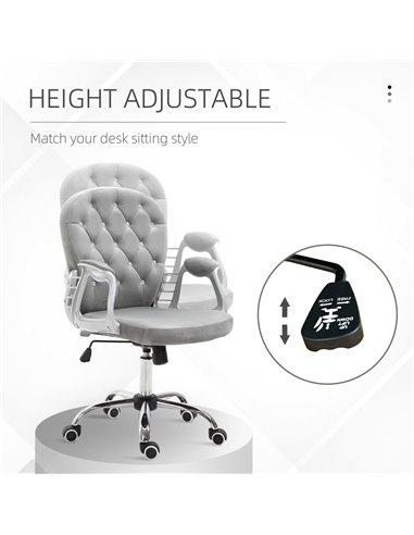 Vinsetto Office Chair Ergonomic Swivel Diamond Tufted Home Work Velour Padded Base 5 Castor Wheels Grey