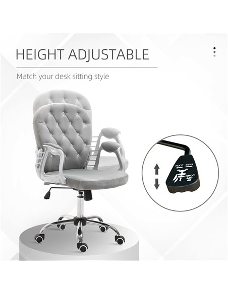 Vinsetto Office Chair Ergonomic Swivel Diamond Tufted Home Work Velour Padded Base 5 Castor Wheels Grey - pic 8834 | FastDaddyshop