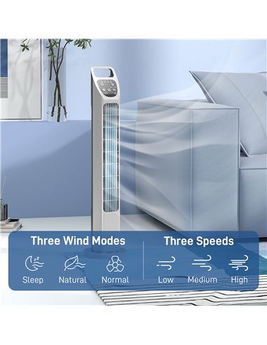 HOMCOM 31" Oscillating Tower Fan with Remote Control, 4H Timer, 3 Speed 3 Modes, Quiet Electric Floor Standing Fan for Home Offi