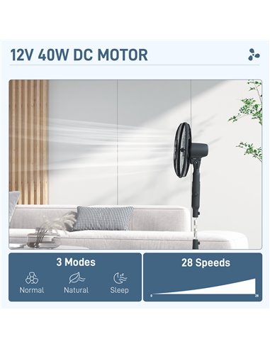 HOMCOM DC Pedestal Fan, 17.5'' Standing Fan w/ 28 Speeds, 3 Modes, 75° Oscillation, 12-Hour Timer, Adjustable Height, Mosquito R