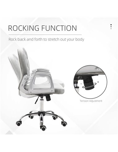 Vinsetto Office Chair Ergonomic Swivel Diamond Tufted Home Work Velour Padded Base 5 Castor Wheels Grey