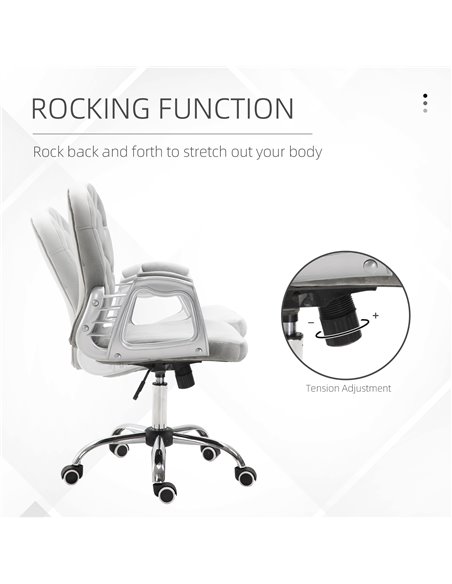 Vinsetto Office Chair Ergonomic Swivel Diamond Tufted Home Work Velour Padded Base 5 Castor Wheels Grey - pic 8835 | FastDaddyshop