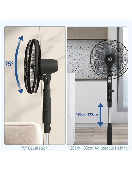 HOMCOM DC Pedestal Fan, 17.5'' Standing Fan w/ 28 Speeds, 3 Modes, 75° Oscillation, 12-Hour Timer, Adjustable Height, Mosquito R - pic 88350 | FastDaddyshop