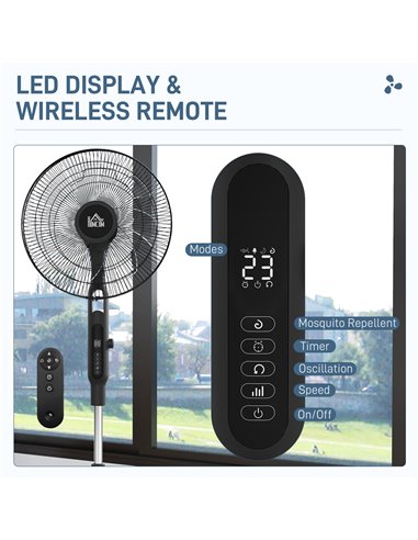 HOMCOM DC Pedestal Fan, 17.5'' Standing Fan w/ 28 Speeds, 3 Modes, 75° Oscillation, 12-Hour Timer, Adjustable Height, Mosquito R