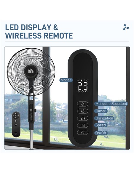 HOMCOM DC Pedestal Fan, 17.5'' Standing Fan w/ 28 Speeds, 3 Modes, 75° Oscillation, 12-Hour Timer, Adjustable Height, Mosquito R - pic 88351 | FastDaddyshop
