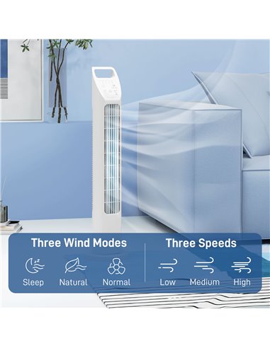 HOMCOM 31" Oscillating Tower Fan w/ Remote Control, 4H Timer, 3 Speed 3 Modes, Quiet Electric Floor Standing Fan for Home Office