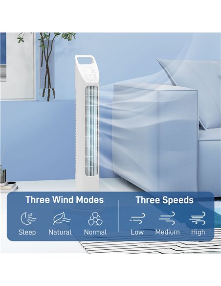 HOMCOM 31" Oscillating Tower Fan w/ Remote Control, 4H Timer, 3 Speed 3 Modes, Quiet Electric Floor Standing Fan for Home Office - pic 88358 | FastDaddyshop