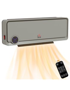 HOMCOM Wall Downflow Heater 2 Heat and Fan 1000W/2000W, Electric Space Heater with Timer Remote Oscillating, for Bedroom Home Of