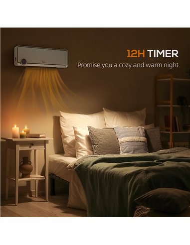 HOMCOM Wall Downflow Heater 2 Heat and Fan 1000W/2000W, Electric Space Heater with Timer Remote Oscillating, for Bedroom Home Of