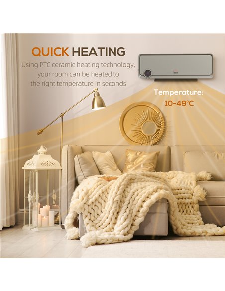 HOMCOM Wall Downflow Heater 2 Heat and Fan 1000W/2000W, Electric Space Heater with Timer Remote Oscillating, for Bedroom Home Of - pic 88369 | FastDaddyshop