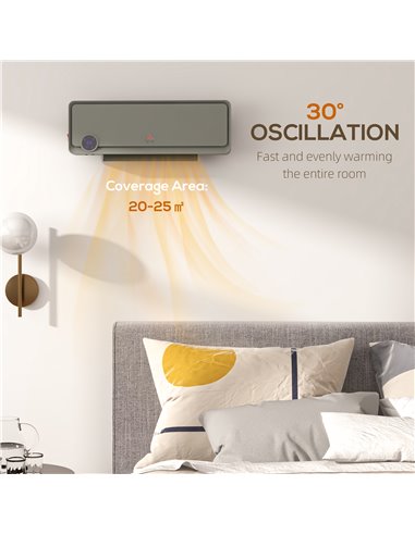 HOMCOM Wall Downflow Heater 2 Heat and Fan 1000W/2000W, Electric Space Heater with Timer Remote Oscillating, for Bedroom Home Of