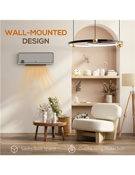 HOMCOM Wall Downflow Heater 2 Heat and Fan 1000W/2000W, Electric Space Heater with Timer Remote Oscillating, for Bedroom Home Of - pic 88372 | FastDaddyshop
