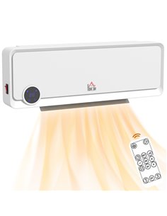 HOMCOM Wall Downflow Heater 2 Heat and Fan 1000W/2000W, Electric Space Heater with Timer Remote Oscillating, for Bedroom Home Of