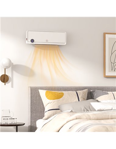 HOMCOM Wall Downflow Heater 2 Heat and Fan 1000W/2000W, Electric Space Heater with Timer Remote Oscillating, for Bedroom Home Of