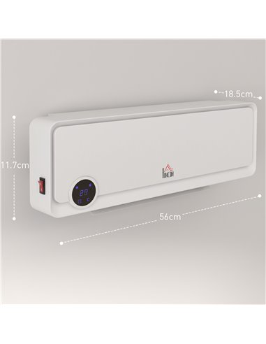 HOMCOM Wall Downflow Heater 2 Heat and Fan 1000W/2000W, Electric Space Heater with Timer Remote Oscillating, for Bedroom Home Of