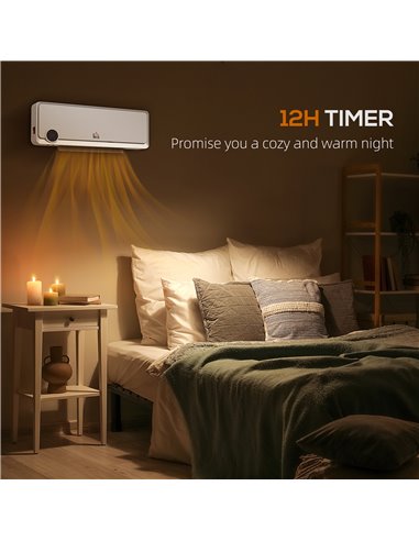 HOMCOM Wall Downflow Heater 2 Heat and Fan 1000W/2000W, Electric Space Heater with Timer Remote Oscillating, for Bedroom Home Of