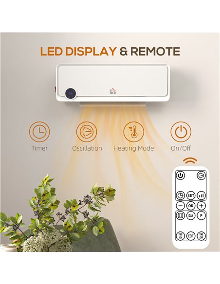 HOMCOM Wall Downflow Heater 2 Heat and Fan 1000W/2000W, Electric Space Heater with Timer Remote Oscillating, for Bedroom Home Of - pic 88377 | FastDaddyshop