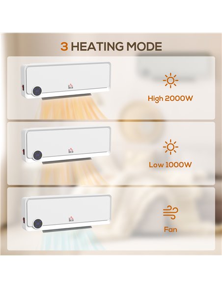 HOMCOM Wall Downflow Heater 2 Heat and Fan 1000W/2000W, Electric Space Heater with Timer Remote Oscillating, for Bedroom Home Of - pic 88379 | FastDaddyshop