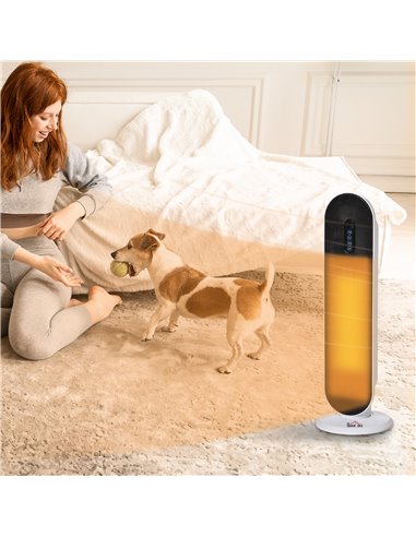 HOMCOM Ceramic Space Heater, Indoor Tower Heater with 45 Degree Oscillation, Remote Control, 24H Timer, Tip-Over & Overheating P