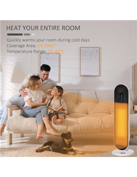 HOMCOM Ceramic Space Heater, Indoor Tower Heater with 45 Degree Oscillation, Remote Control, 24H Timer, Tip-Over & Overheating P - pic 88421 | FastDaddyshop