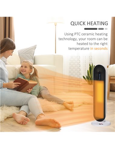 HOMCOM Ceramic Space Heater, Indoor Tower Heater with 45 Degree Oscillation, Remote Control, 24H Timer, Tip-Over & Overheating P