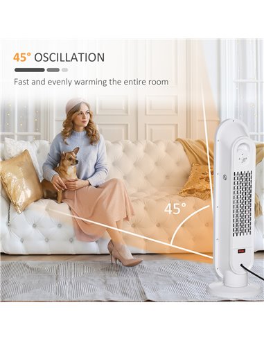 HOMCOM Ceramic Space Heater, Indoor Tower Heater with 45 Degree Oscillation, Remote Control, 24H Timer, Tip-Over & Overheating P