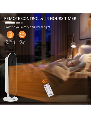 HOMCOM Ceramic Space Heater, Indoor Tower Heater with 45 Degree Oscillation, Remote Control, 24H Timer, Tip-Over & Overheating P