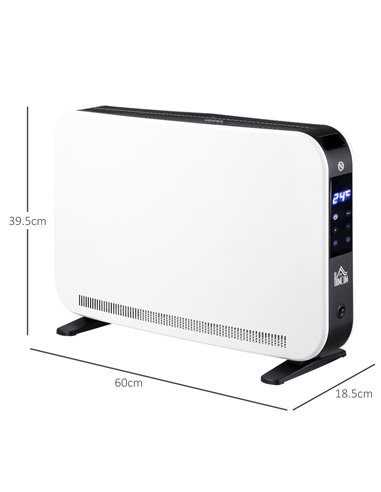 HOMCOM Electric Heater, 2180W Portable Convector Heater with 24H Timer, Overheat Protection, Adjustable Temperature for Home, Wh