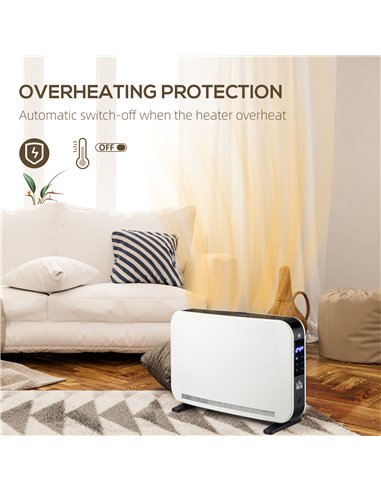 HOMCOM Electric Heater, 2180W Portable Convector Heater with 24H Timer, Overheat Protection, Adjustable Temperature for Home, Wh