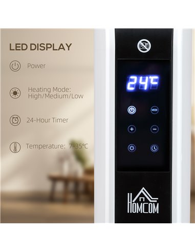 HOMCOM Electric Heater, 2180W Portable Convector Heater with 24H Timer, Overheat Protection, Adjustable Temperature for Home, Wh