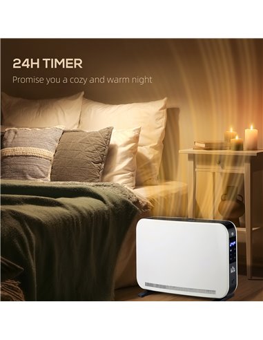 HOMCOM Electric Heater, 2180W Portable Convector Heater with 24H Timer, Overheat Protection, Adjustable Temperature for Home, Wh