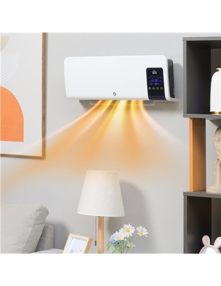 HOMCOM Electric Heater, 2000W Wall Mounted Space Heater with Remote Control, 2 Modes, Timer, Oscillation, Overheat Protection, C - pic 88491 | FastDaddyshop