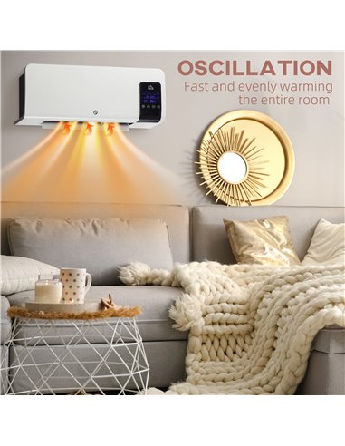 HOMCOM Electric Heater, 2000W Wall Mounted Space Heater with Remote Control, 2 Modes, Timer, Oscillation, Overheat Protection, C