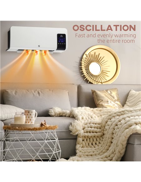 HOMCOM Electric Heater, 2000W Wall Mounted Space Heater with Remote Control, 2 Modes, Timer, Oscillation, Overheat Protection, C - pic 88496 | FastDaddyshop