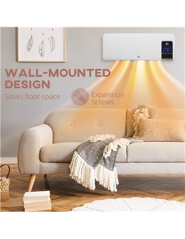 HOMCOM Electric Heater, 2000W Wall Mounted Space Heater with Remote Control, 2 Modes, Timer, Oscillation, Overheat Protection, C
