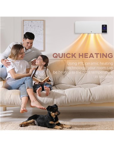 HOMCOM Electric Heater, 2000W Wall Mounted Space Heater with Remote Control, 2 Modes, Timer, Oscillation, Overheat Protection, C