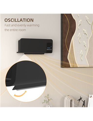 HOMCOM Electric Heater, 2000W Wall Mounted Space Heater with Remote Control, 2 Modes, Timer, Oscillation, Overheat Protection, C