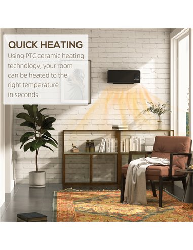 HOMCOM Electric Heater, 2000W Wall Mounted Space Heater with Remote Control, 2 Modes, Timer, Oscillation, Overheat Protection, C