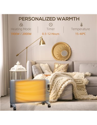 HOMCOM Mica Electric Space Heater, Portable Heater for Home with 2 Heat Settings, Living Room, Study, Garage, Adjustable Tempera
