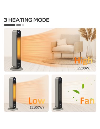HOMCOM Electric Heater, 2200W Energy Efficient Ceramic Heater with Remote, 3 Modes, Timer, 45° Oscillation, Space Heater for Hom