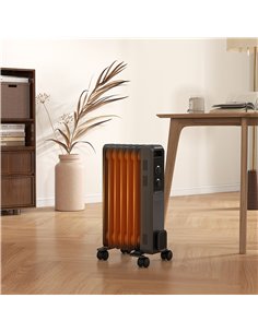 HOMCOM 1500W Oil Filled Radiator, 7 Fin, Portable Electric Heater with 3 Heat Settings, Safety Cut-Off and Wheels, Grey 820-274V 2