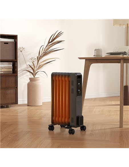 HOMCOM 1500W Oil Filled Radiator, 7 Fin, Portable Electric Heater with 3 Heat Settings, Safety Cut-Off and Wheels, Grey 820-274V - pic 88536 | FastDaddyshop