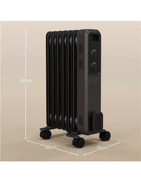 HOMCOM 1500W Oil Filled Radiator, 7 Fin, Portable Electric Heater with 3 Heat Settings, Safety Cut-Off and Wheels, Grey 820-274V - pic 88537 | FastDaddyshop