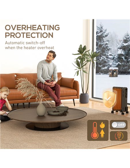HOMCOM 1500W Oil Filled Radiator, 7 Fin, Portable Electric Heater with 3 Heat Settings, Safety Cut-Off and Wheels, Grey 820-274V - pic 88538 | FastDaddyshop