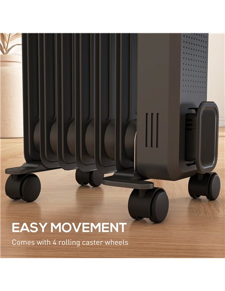 HOMCOM 1500W Oil Filled Radiator, 7 Fin, Portable Electric Heater with 3 Heat Settings, Safety Cut-Off and Wheels, Grey 820-274V - pic 88542 | FastDaddyshop