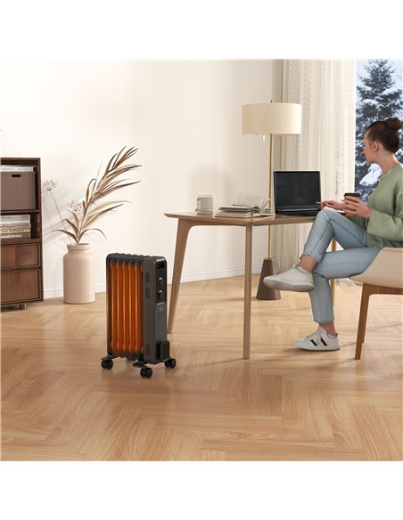 HOMCOM 1500W Oil Filled Radiator, 7 Fin, Portable Electric Heater with 3 Heat Settings, Safety Cut-Off and Wheels, Grey 820-274V - pic 88543 | FastDaddyshop