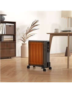 HOMCOM 2500W Oil Filled Radiator, 11 Fin, Portable Electric Heater with 3 Heat Settings, Safety Cut-Off and Wheels, Grey 820-272 2