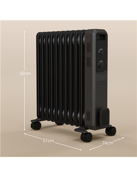 HOMCOM 2500W Oil Filled Radiator, 11 Fin, Portable Electric Heater with 3 Heat Settings, Safety Cut-Off and Wheels, Grey 820-272 - pic 88546 | FastDaddyshop