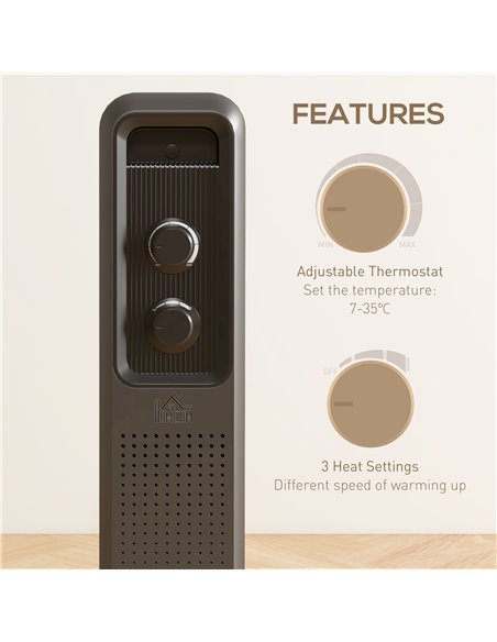 HOMCOM 2500W Oil Filled Radiator, 11 Fin, Portable Electric Heater with 3 Heat Settings, Safety Cut-Off and Wheels, Grey 820-272 - pic 88548 | FastDaddyshop